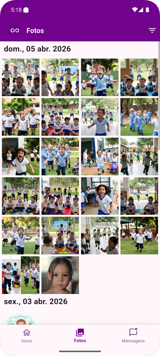 Tela do app Priza mostrando reconhecimento facial de alunos nas fotos